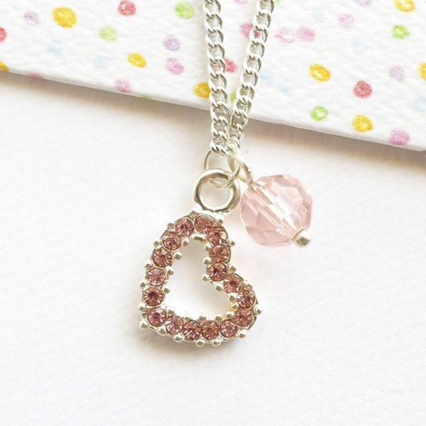 lh - pink heart with pink crystal necklace