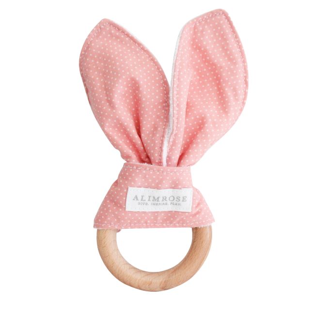 alimrose - bailey bunny teether pink wihite spot