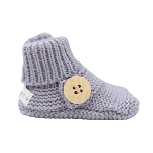 Korango - Knitted Button Booties: Dusty Blue