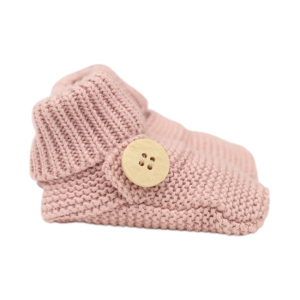 Korango - Knitted Button Booties: Dusty Pink