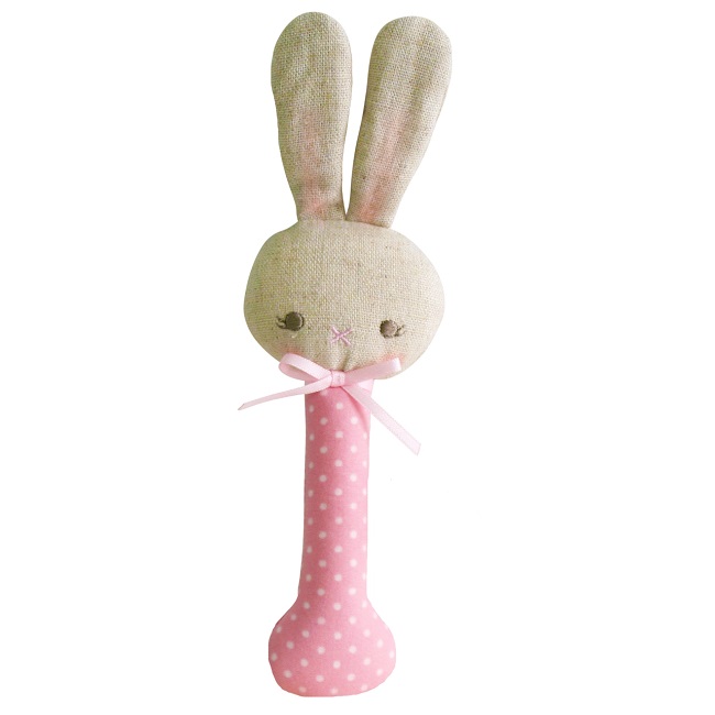 alimrose - Baby Bunny Stick Rattle Pink with White Spot