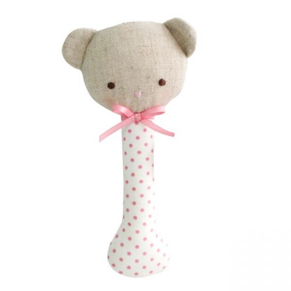 alimrose - baby bear stick rattle pink spot