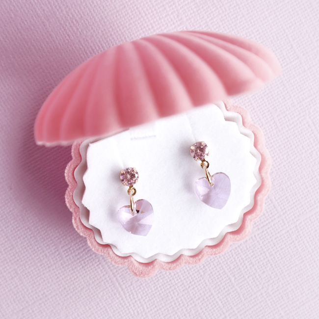 lauren hinkley Blush Pink Jewel Heart Earrings