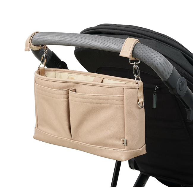 oioi Dimple Faux Leather Stroller Organiser:Pram Caddy - Oat