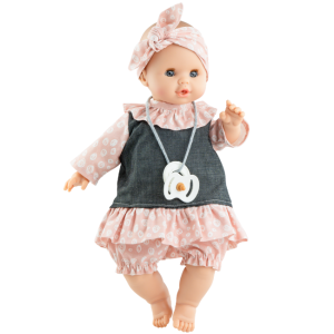 Paola Reina - 36cm Soft Body Doll Sonia: Denim/Pink Floral Dress