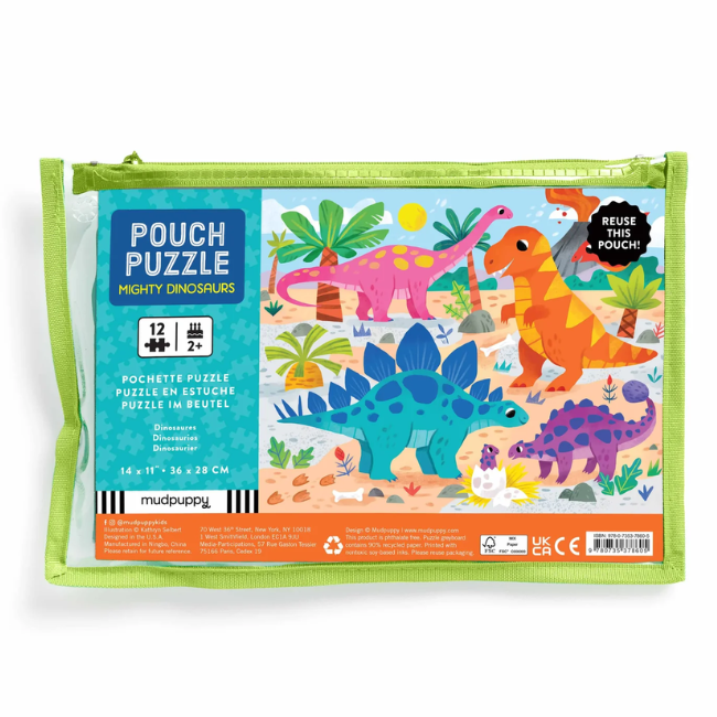 Mudpuppy Mighty Dinosaurs Pouch Puzzle - 12pcs
