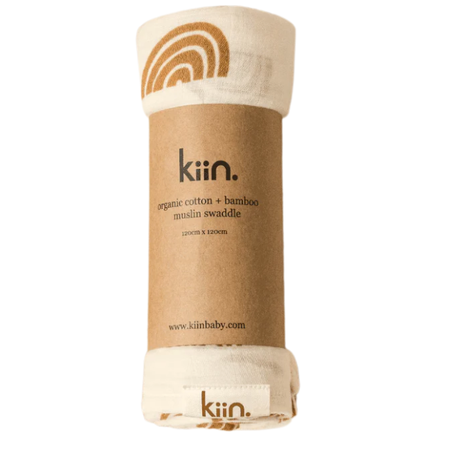 kiin - Organic Cotton + Bamboo Swaddle_ Rainbow Ivory Umber kiin - Organic Cotton + Bamboo Swaddle_ Rainbow Ivory Umber