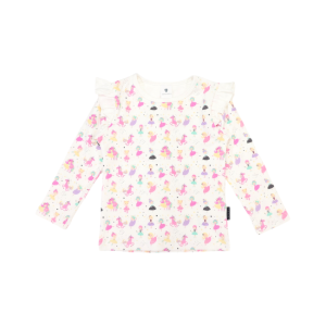 Korango - Dancing Unicorn Frill Print Tee: Cream
