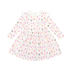 Korango - Dancing Unicorn Print Dress: Cream