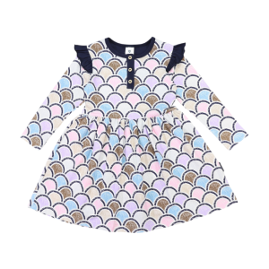 Korango - Arch Frill Print Dress: Blue