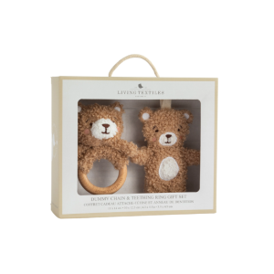 Living Textiles - Teething Ring + Dummy Chain Gift Set: Cuddly Bear