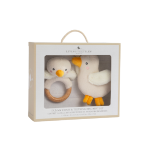 Living Textiles - Teething Ring + Dummy Chain Gift Set: Goosey Goosey