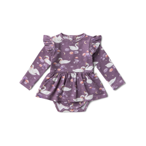 Snuggle Hunny - Organic Long Sleeve Dress: Midnight Swan