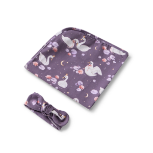 Snuggle Hunny - Organic Jersey Wrap + Topknot Set: Midnight Swan