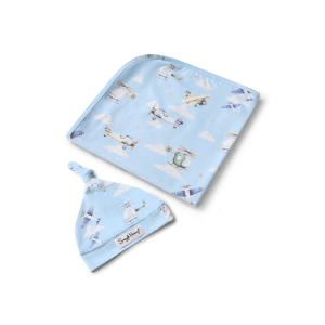 Snuggle Hunny - Organic Jersey Wrap + Beanie Set: Taking Flight