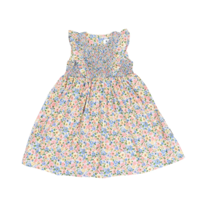 Korango - Smocked Floral Dress: Yellow