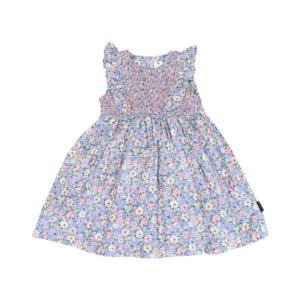 Korango - Smocked Floral Dress: Blue