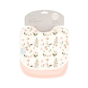 All4Ella - Roll Neck Bibs 2 Pack: Pink Flower