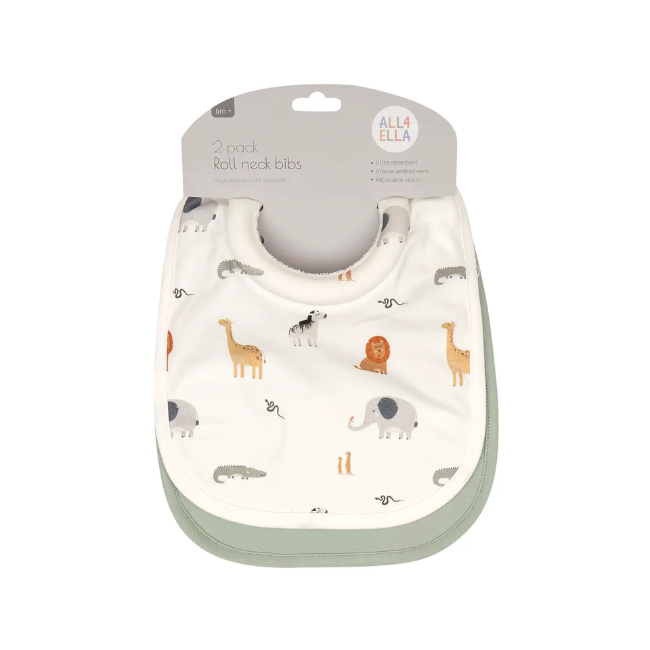 all4ella Roll Neck Bib 2pk - Wild Animals all4ella Roll Neck Bib 2pk - Wild Animals