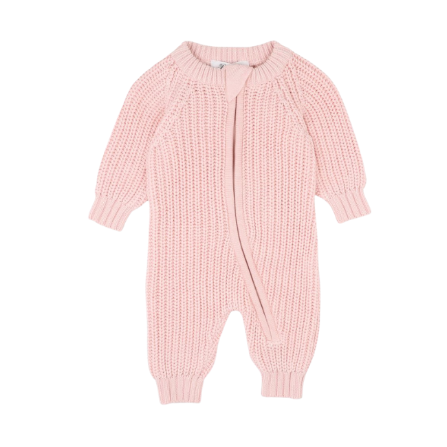 Bebe – Charlie_ Knitted Zip Romper Pale Pink