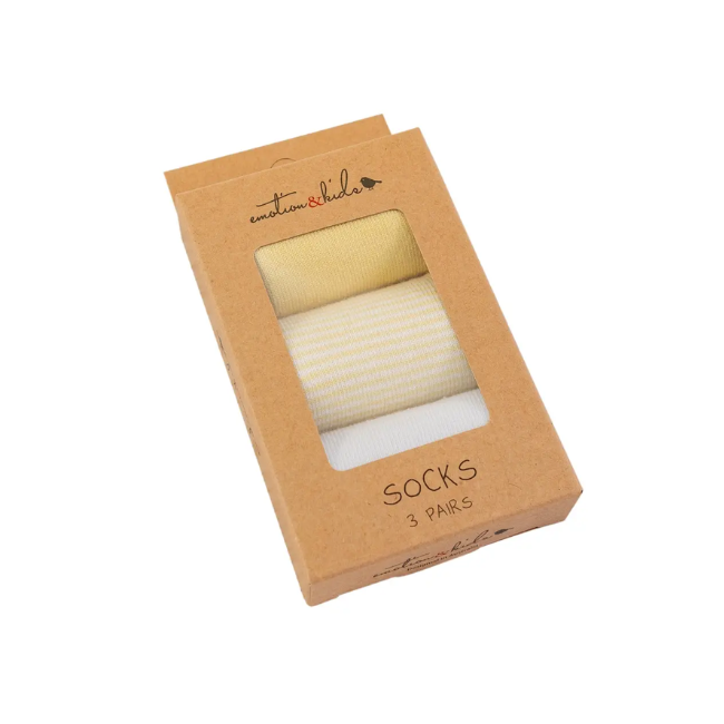 Emotion + Kids - 3 Pack Fine Stripe Socks_ lemon