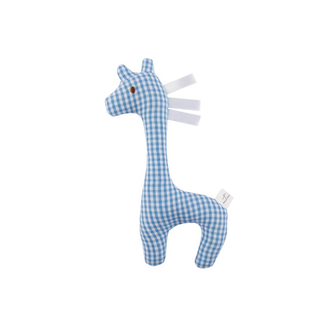 Emotion + Kids - Giraffe Rattle_ Blue Gingham