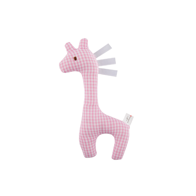 Emotion + Kids - Giraffe Rattle_ Pink Gingham
