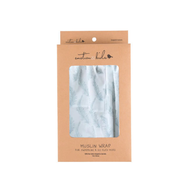 Emotion + Kids – Muslin Wrap_ grey feathers