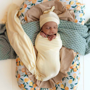 Snuggle Hunny - Organic Jersey Wrap + Beanie Set: Lemon Sorbet