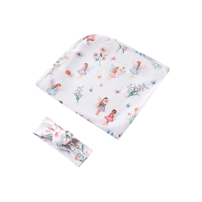 snuggle hunny Organic Jersey Wrap and Beanie Set fairy garden snuggle hunny Organic Jersey Wrap and Beanie Set fairy garden
