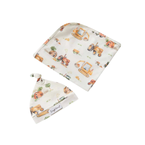 Snuggle Hunny - Organic Jersey Wrap + Beanie Set: Trucks + Diggers