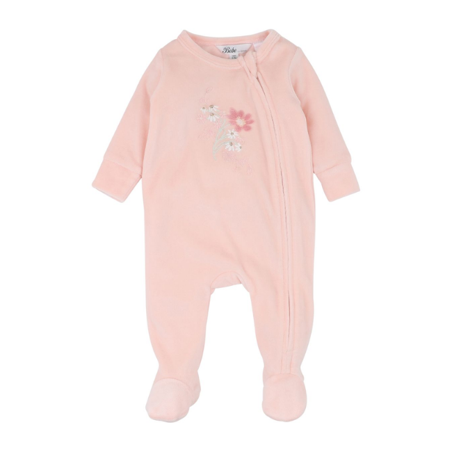 Bebe – Fern_ Velour Embroidered Long Sleeve Zip Onesie