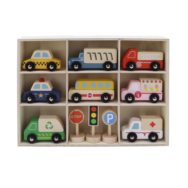 Kaper Kidz WOODEN BOX TRANSPORTATION & STREET SIGN SET
