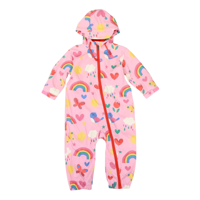 Korango - Lined Korango - Lined Rainsuit Spring Rainbow_ Pink Farm Machine_ Navy