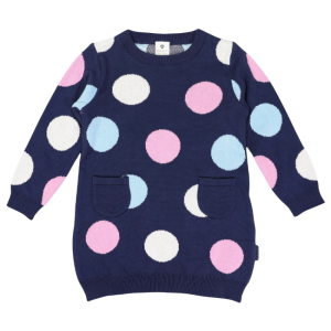 Korango - Polka Dot Knitted Dress: Navy