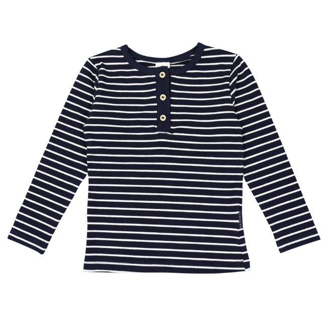 Korango – Striped Henley Top_ Navy