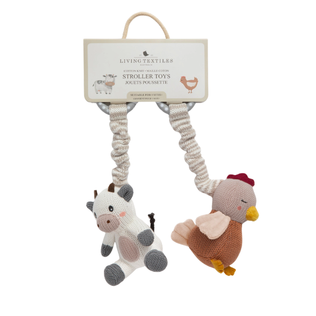 Living Textiles - 2 Pack Stroller Toys_ Cow + Chicken