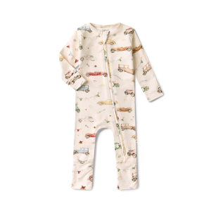 Snuggle Hunny - Organic Snugglesuit Convertible Romper: Vintage Cars