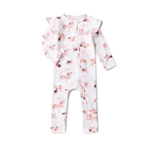 Snuggle Hunny - Organic Snugglesuit Convertible Romper with Frill: Carousel
