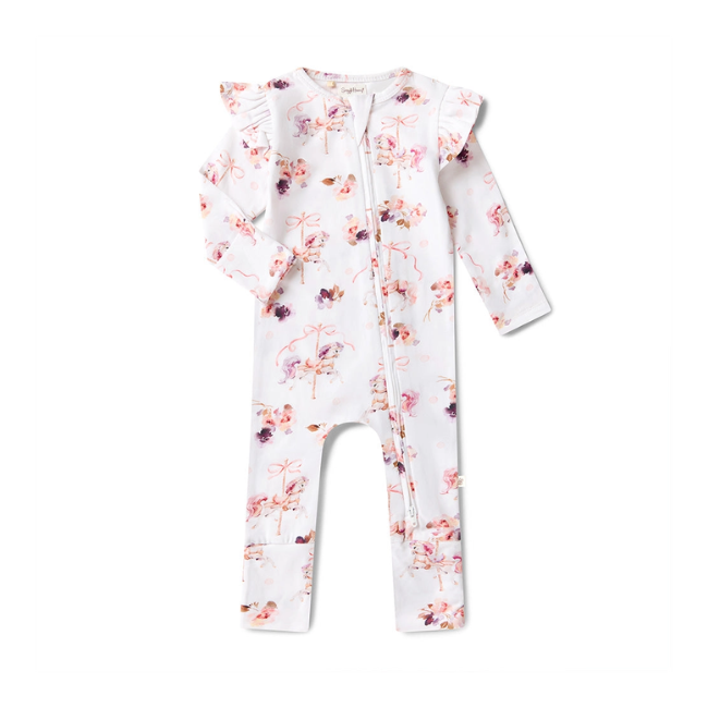 snuggle hunny Organic Snugglesuit Convertible Romper with Frill Carousel