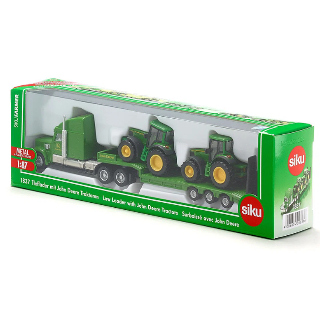 Siku - 1_87 Scale_ Freightliner low loader with John Deere tractors 1837