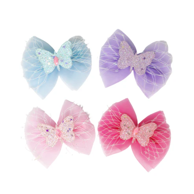 pink poppy Hair Clips Glitter Butterfly Bow