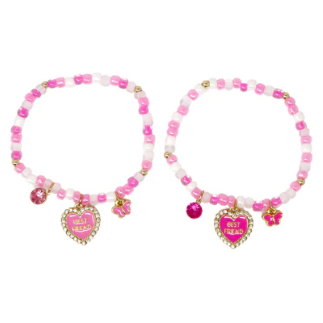 pink poppy bff bracelet set Heart & Butterfly