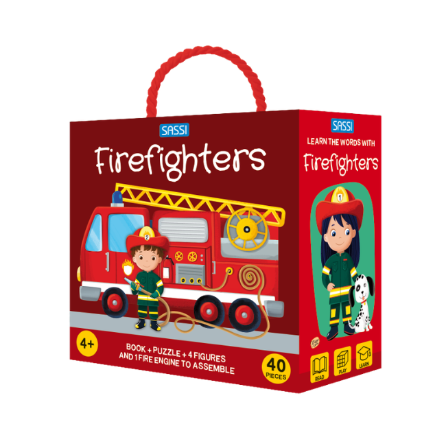 sassi 3d puzzle and book set fireifghters
