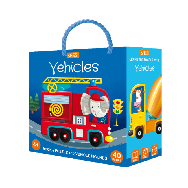 sassi 3d puzzle and book set vehicles