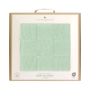 Living Textiles - Knitted Pram Blanket: Checkered Seafoam