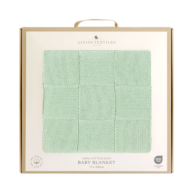 Pram Knitted Blanket - Checkered Seafoam