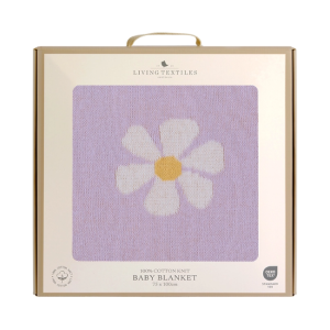 Living Textiles - Knitted Pram Blanket: Lilac Daisy Dreams