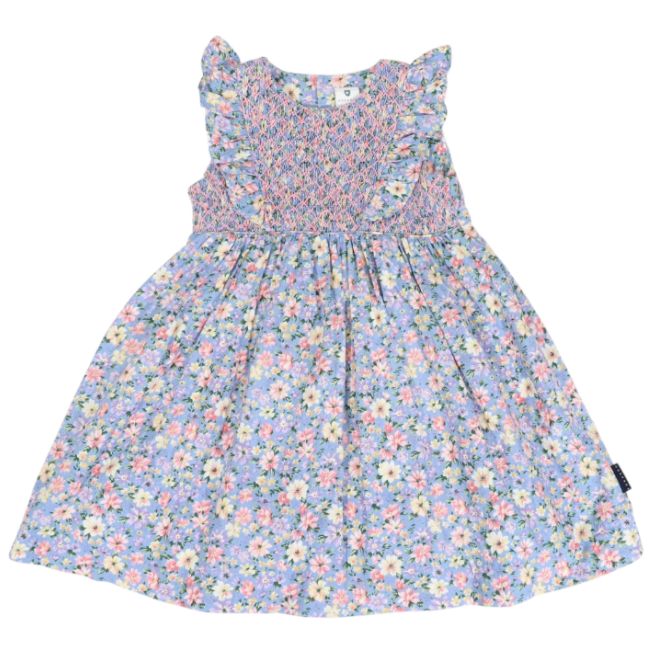 Korango Smocked Floral Dress Blue Floral