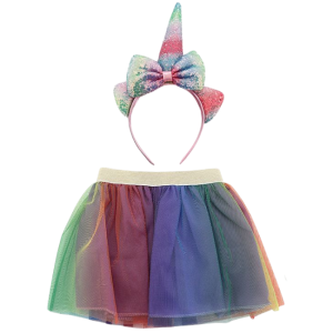 Dress Up - Tutu with Unicorn Headband: Bright Rainbow